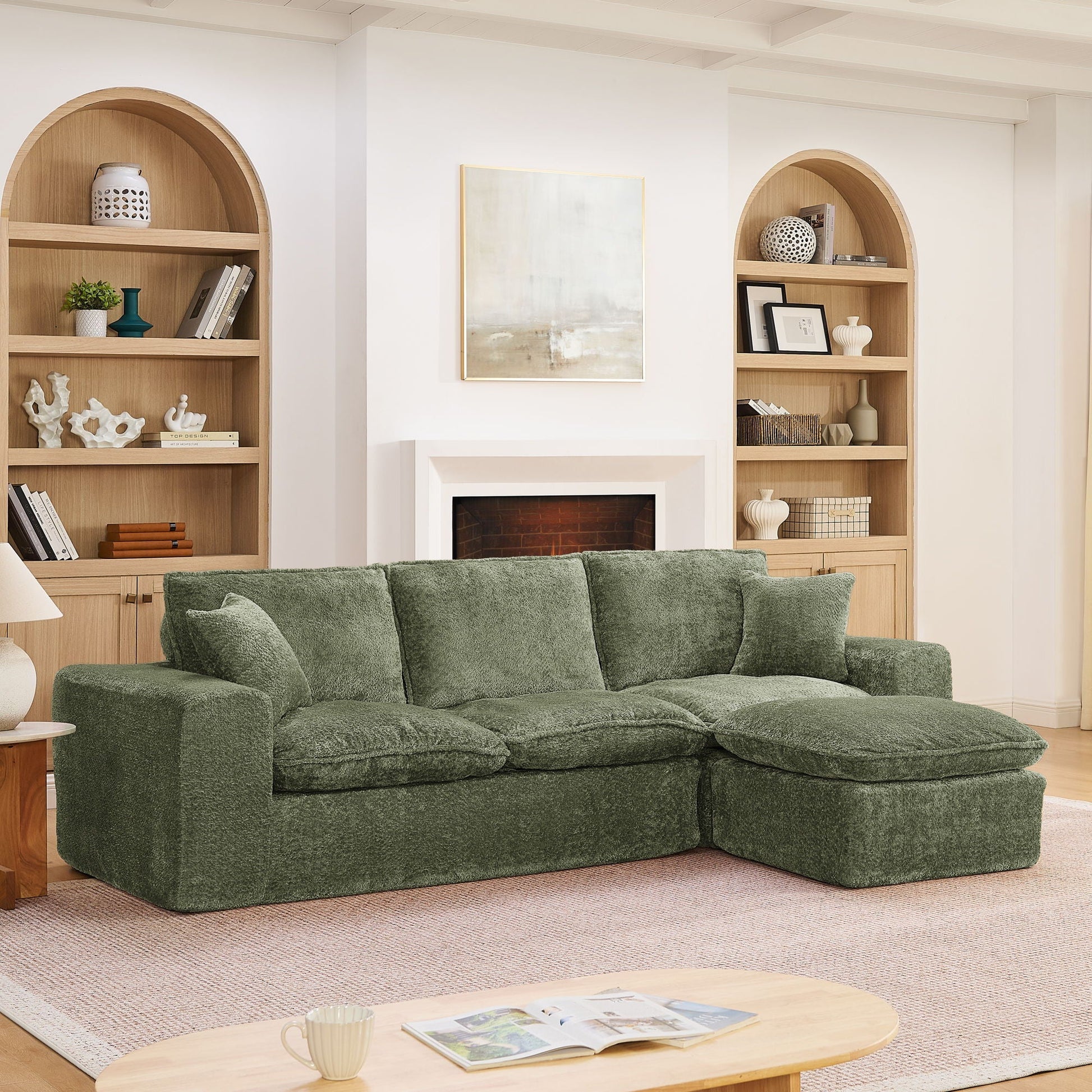 Sectional sofa with moveable ottoman in emerald green fabric, 3-piece set HouseOfZazla on Tampa Home & Garden Store