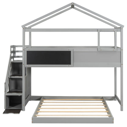 House Style Bunk Bed with Storage Staircase and Board, gray metal frame by HouseOfZazla on Tampa Home & Garden Store