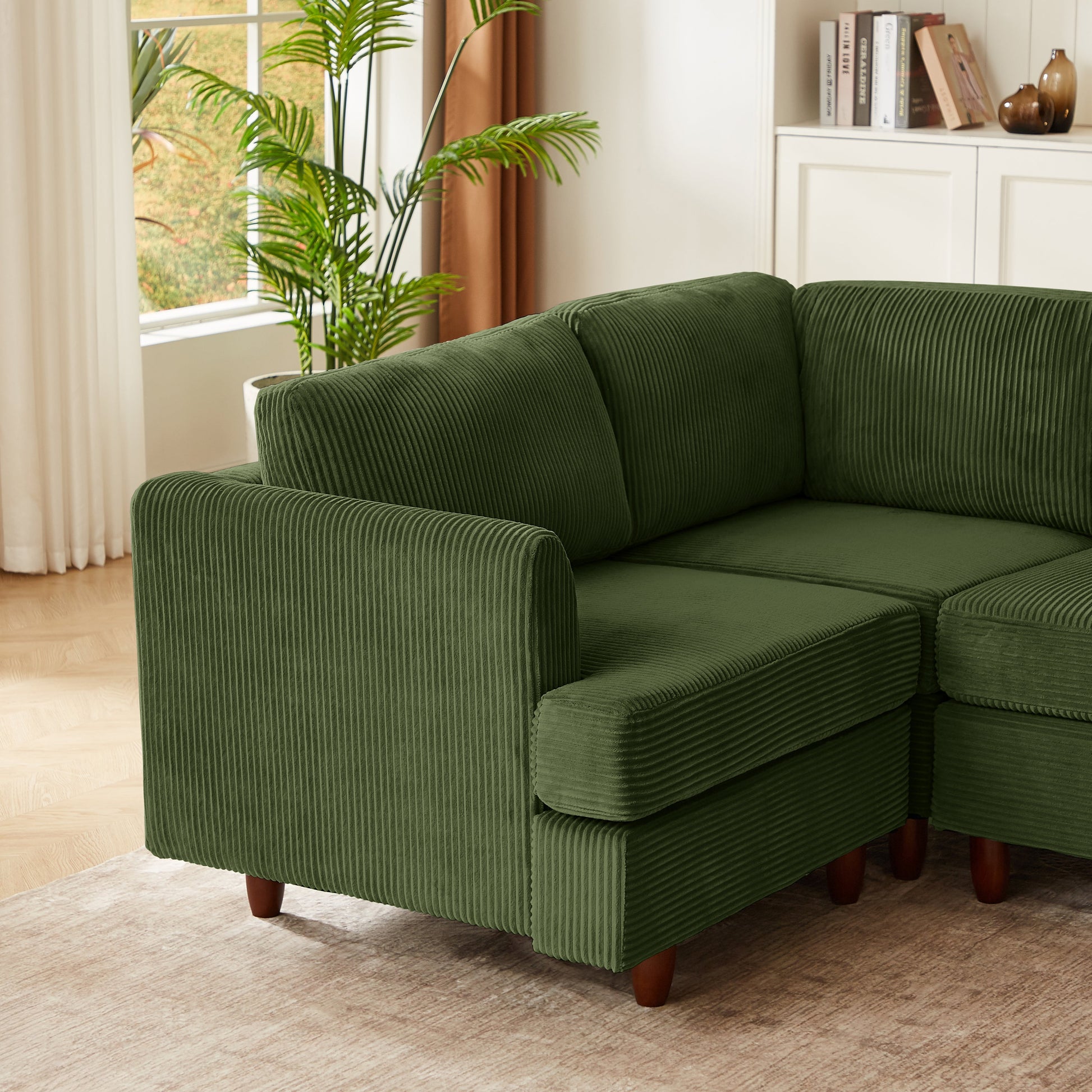 Modern Modular Sectional Couch by HouseOfZazla in forest green corduroy fabric on Tampa Home & Garden Store