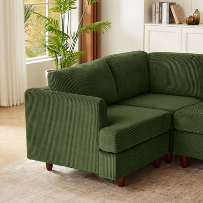 Modern Modular Sectional Couch by HouseOfZazla in forest green corduroy fabric on Tampa Home & Garden Store