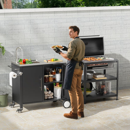 Outdoor Grill Cart With Sink and Storage Cabinet