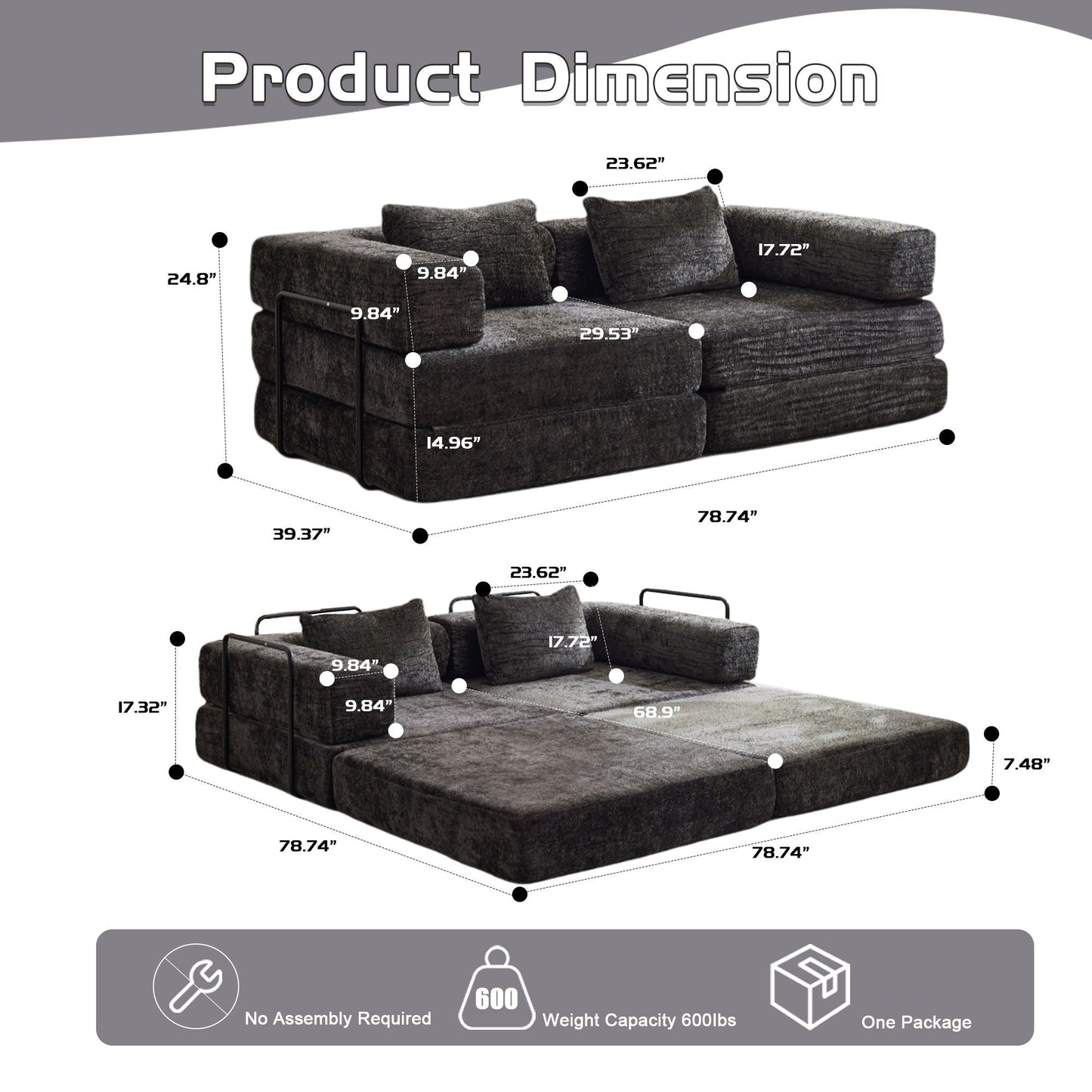 Compact Floor Sofa Bed With A Pillow And Frame