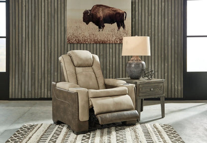 Next-Gen Durapella Pwr Recliner with adjustable headrest, tan upholstery on Tampa Home & Garden Store