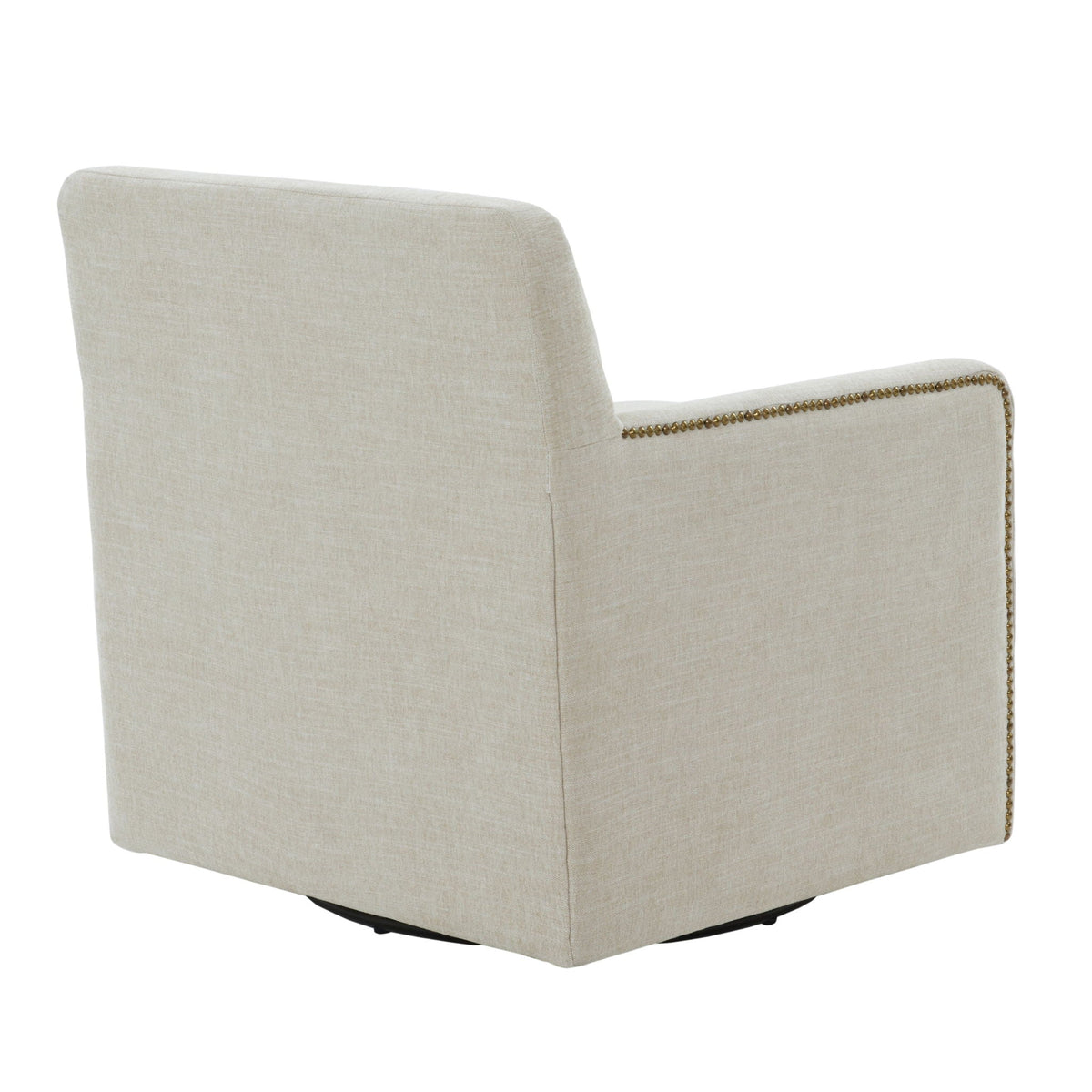Swivel accent chair beige linen with antique brass nailhead trim on Tampa Home & Garden Store