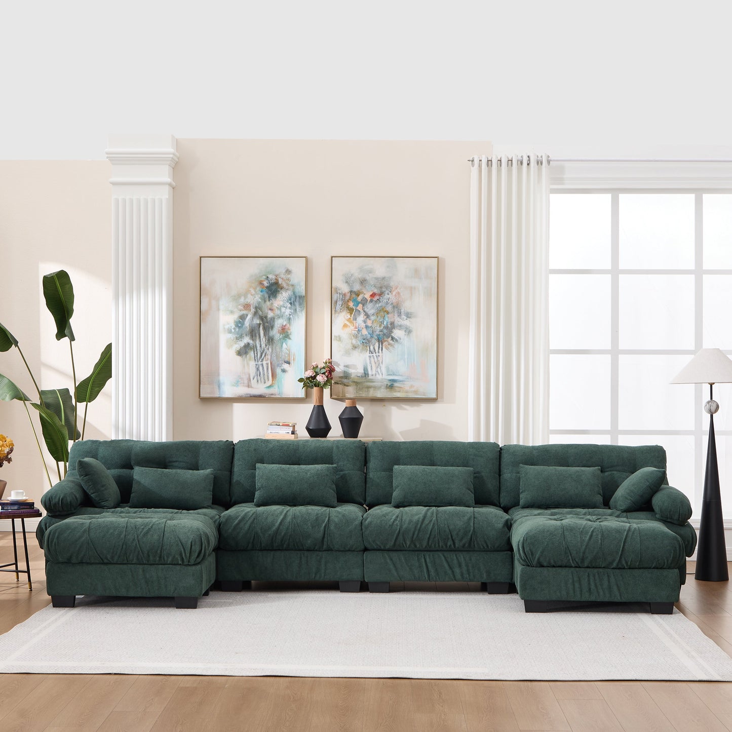 U Shaped Couch Modular Sectional Sofa by HouseOfZazla in dark green upholstery on Tampa Home & Garden Store