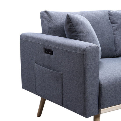 Easton fabric sofa HouseOfZazla with USB ports, side pocket and pillows blue on Tampa Home & Garden Store