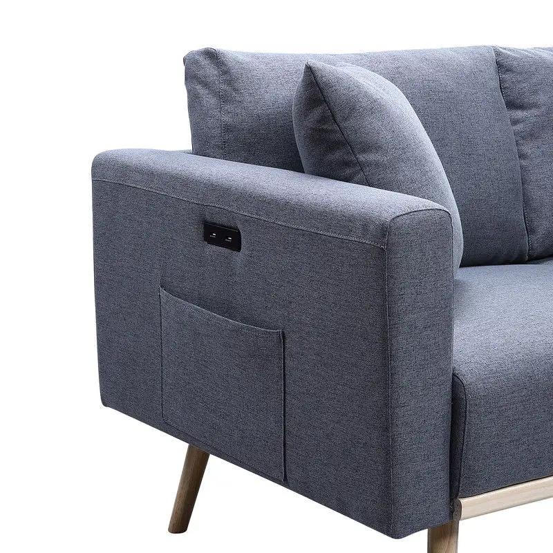 Easton Fabric Sofa with USB ports, pockets, and pillows in blue on Tampa Home & Garden Store