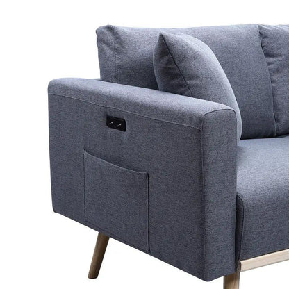 Easton Fabric Sofa with USB ports, pockets, and pillows in blue on Tampa Home & Garden Store