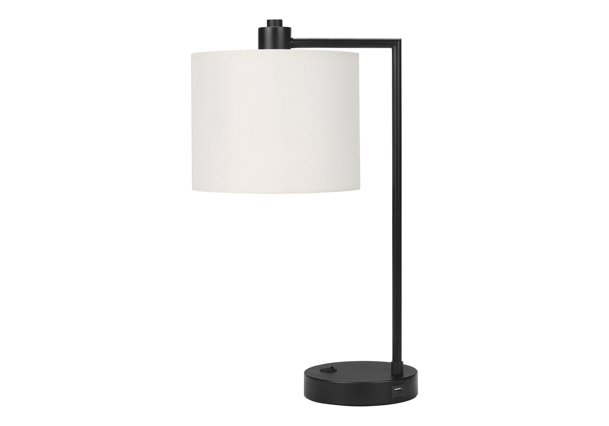 Table lamp with USB port, black metal frame and cream drum shade by HouseOfZazla on Tampa Home & Garden Store