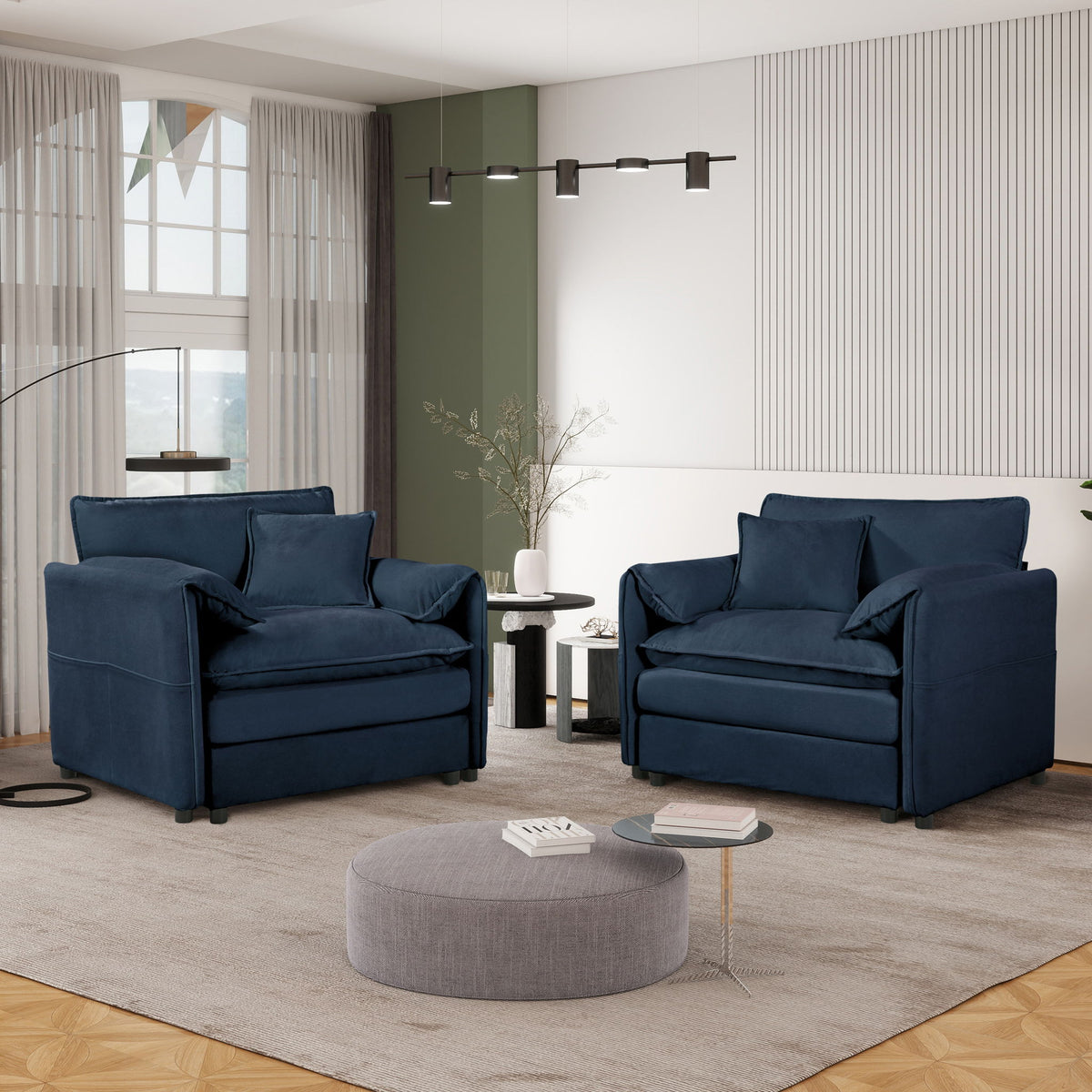 HouseOfZazla Modern Oversized Accent Chairs set of 2 in navy blue velvet on Tampa Home & Garden Store