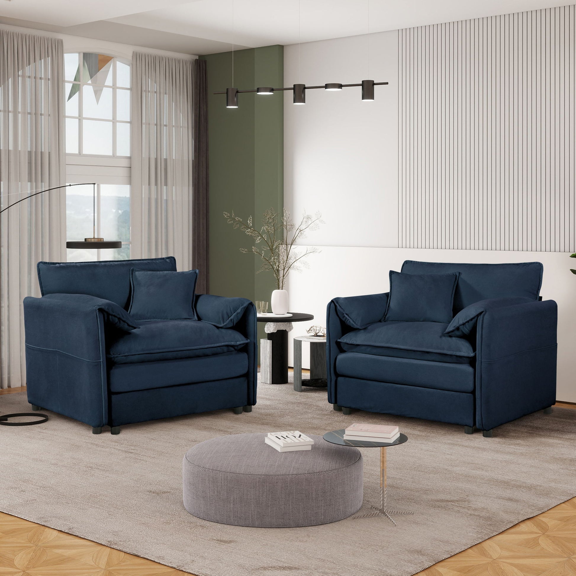 HouseOfZazla Modern Oversized Accent Chairs set of 2 in navy blue velvet on Tampa Home & Garden Store