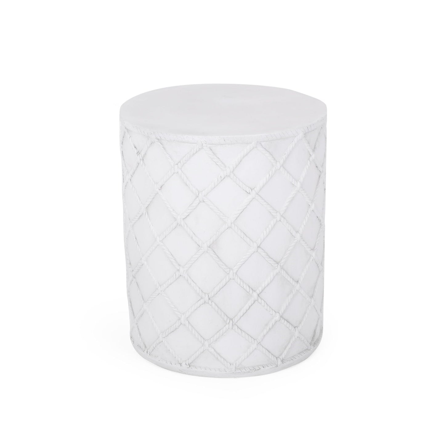 Nautical Rope Outdoor End Table In Antique White