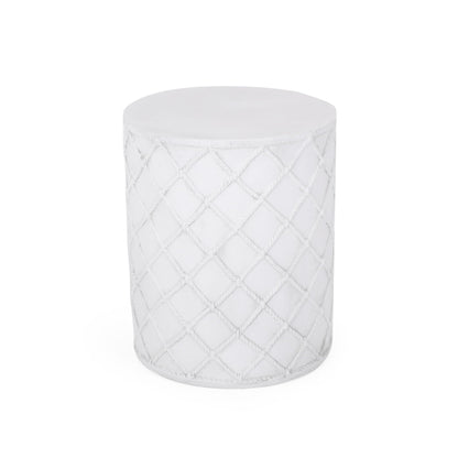 Nautical Rope Outdoor End Table In Antique White