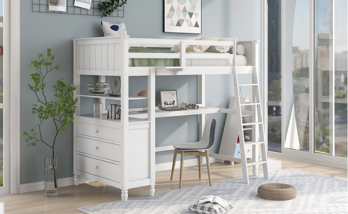 Space Saving Loft Bed with Desk and Drawers