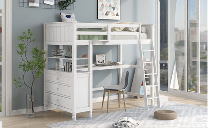 Space Saving Loft Bed with Desk and Drawers