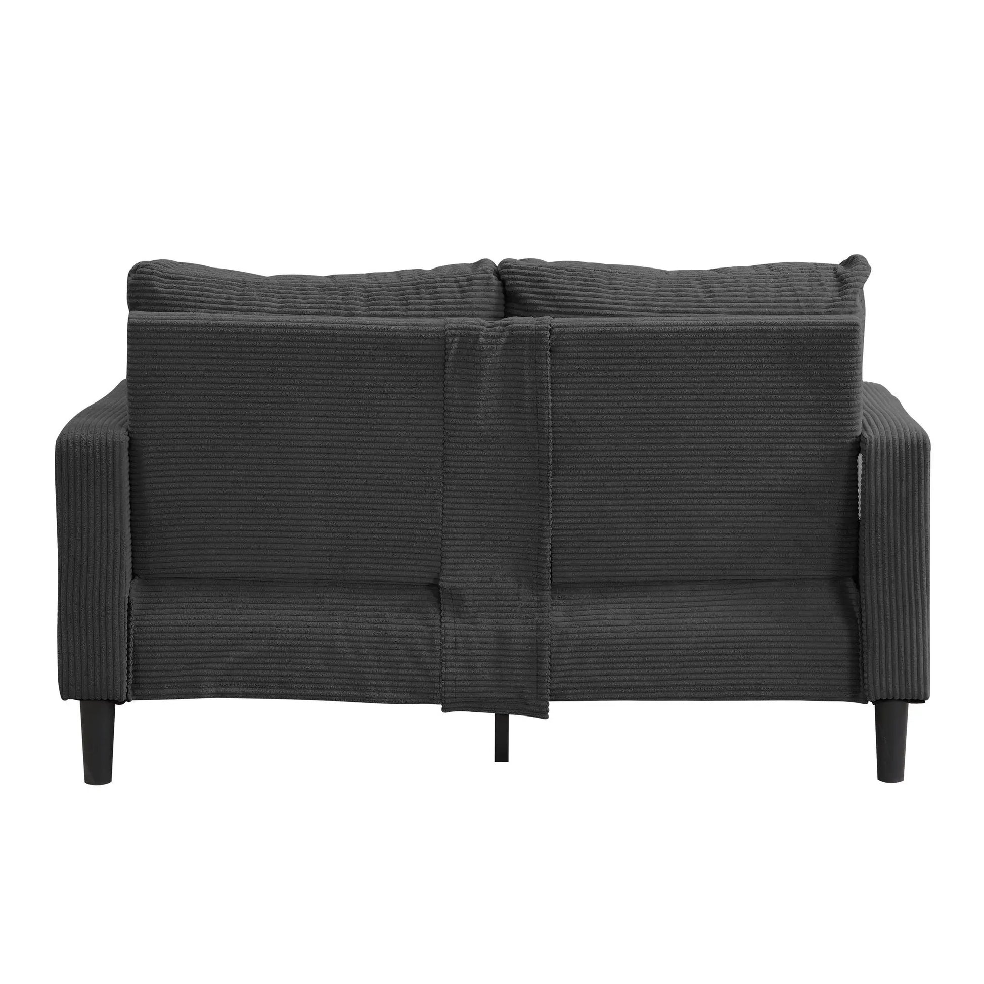 Modern upholstered loveseat sofa by Unique Piece Furniture, charcoal corduroy, 2-seat cushions on Tampa Home & Garden Store