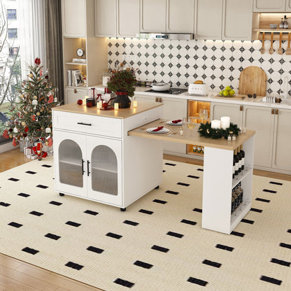 Expandable kitchen island with power outlet, white base, wood top by HouseOfZazla on Tampa Home & Garden Store