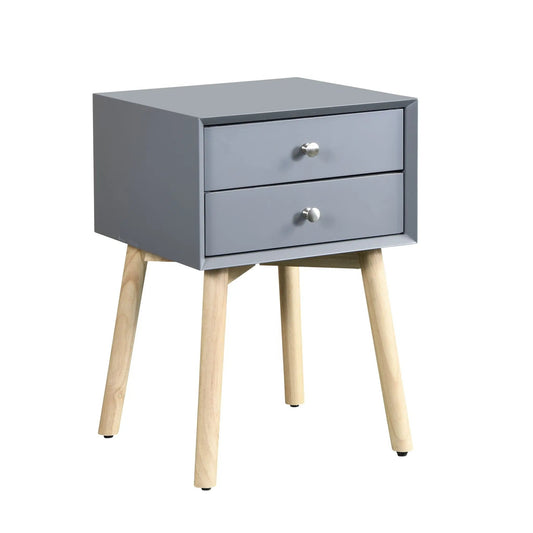 Side table with 2 drawers in gray, mid-century modern accent nightstand with wood legs on Tampa Home & Garden Store