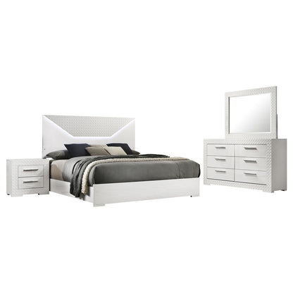 Pierce 4-Piece Bedroom Set white diamond trim by HouseOfZazla bed, nightstands, dresser w/mirror on Tampa Home & Garden Store