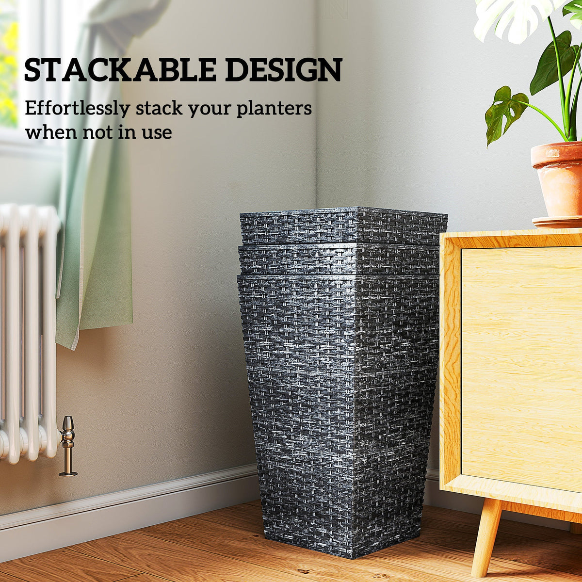 Taper planters set of 3 with drainage holes in black woven texture for indoor outdoor use on Tampa Home & Garden Store