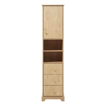 Tall Bathroom Cabinet With Door and Drawers Wood