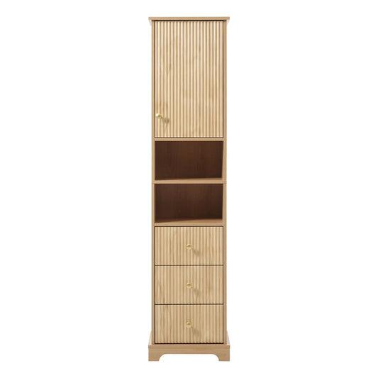 Tall wood linen cabinet with 1 door, 3 drawers and open storage by Unique Piece Furniture on Tampa Home & Garden Store