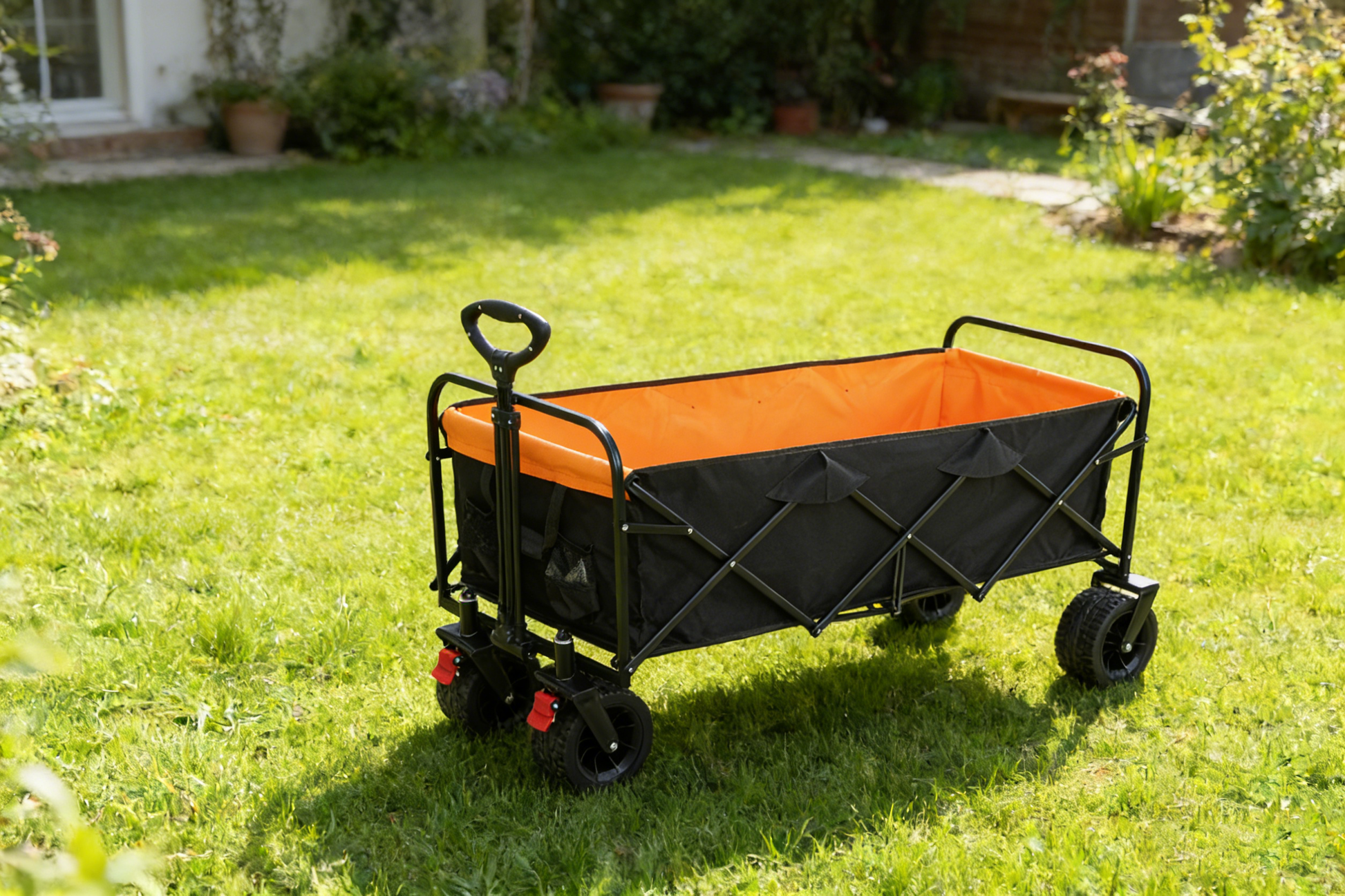 Big Folding Wagon Cart with Extender in black and orange, HouseOfZazla outdoor wagon on Tampa Home & Garden Store