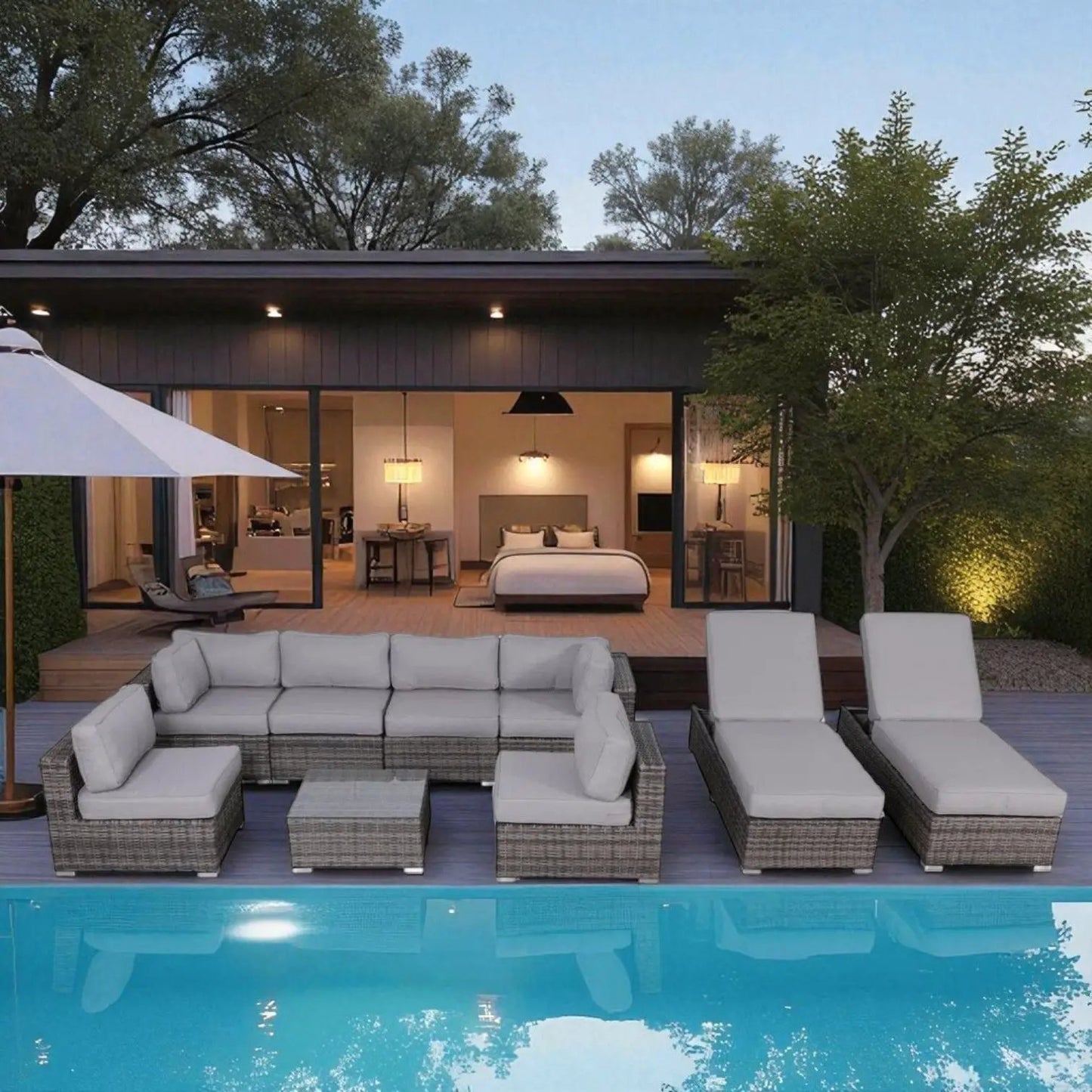 Seating Set With Cushions Handcrafted Wicker Design 4-Piece Outdoor Set with wicker poolside on Tampa Home & Garden Store