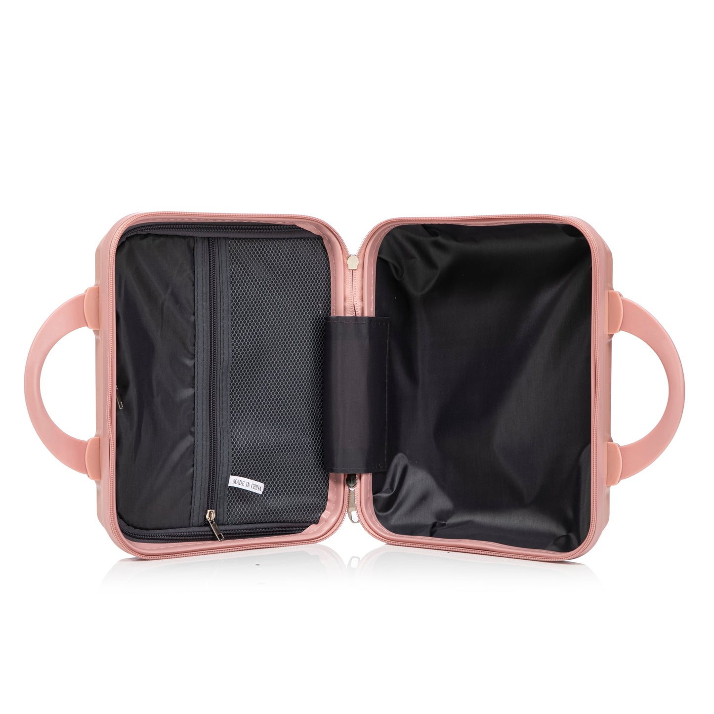 2-Piece ABS Spinner Wheel Luggage Set with Combination Lock pink exterior with mesh pockets on Tampa Home & Garden Store