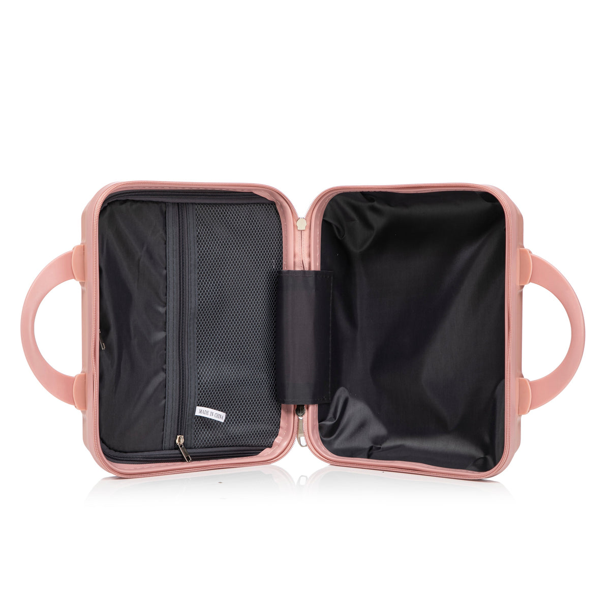 2-Piece ABS Spinner Wheel Luggage Set with Combination Lock pink exterior with mesh pockets on Tampa Home & Garden Store