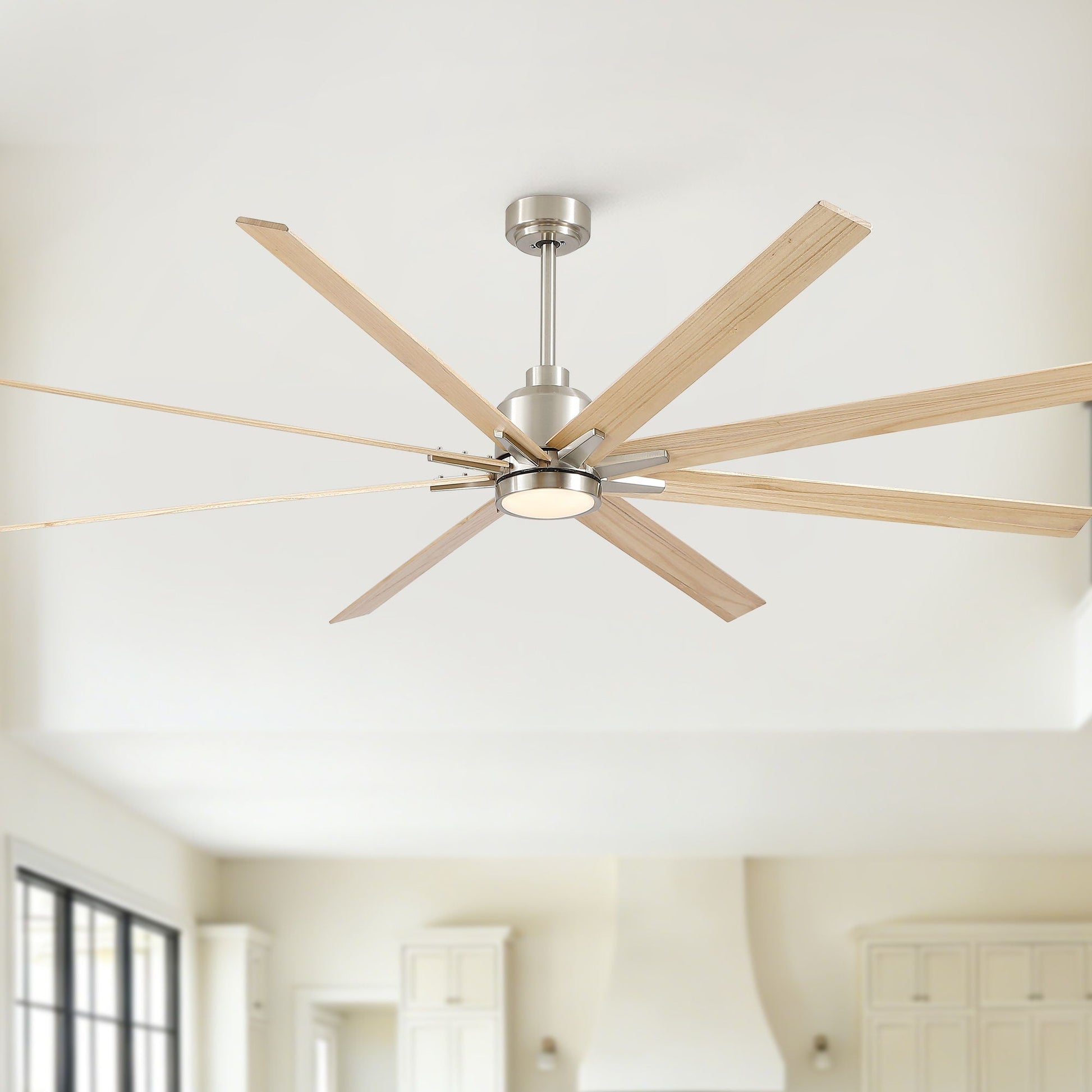 Oversized ceiling fan by HouseOfZazla with 8 wood blades and dimmable LED light remote control on Tampa Home & Garden Store