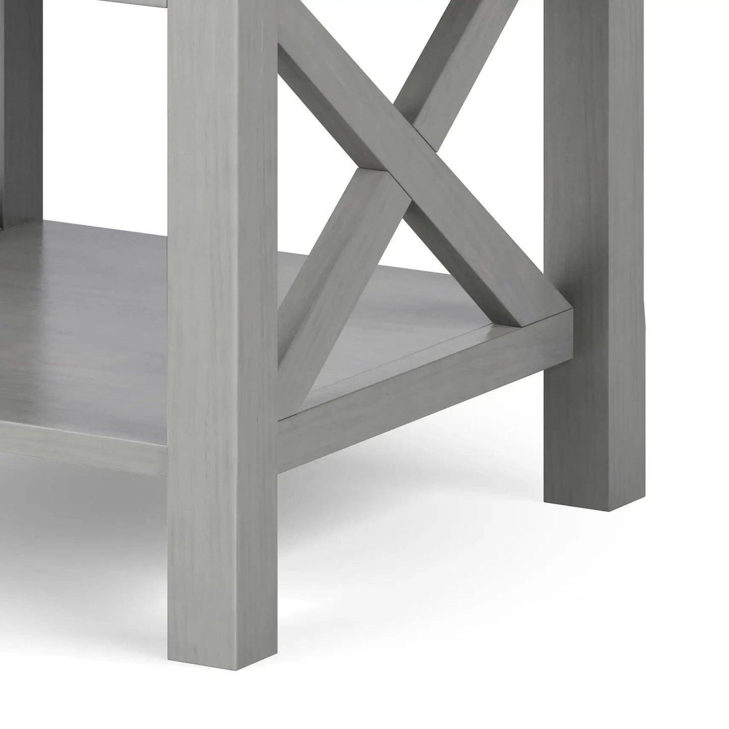 Kitchener Handcrafted Console Table with graywash finish and crisscross X-brace legs on Tampa Home & Garden Store