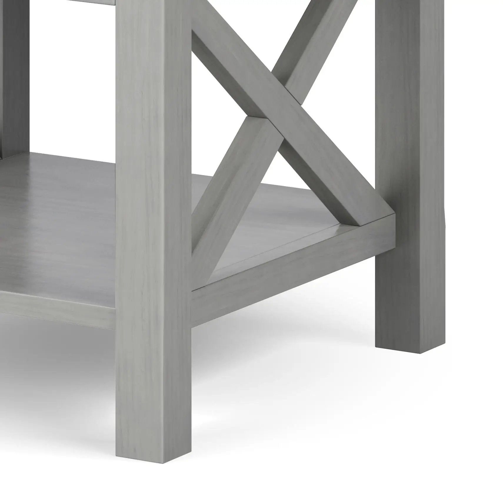 Kitchener Handcrafted Console Table with graywash finish and crisscross X-brace legs on Tampa Home & Garden Store