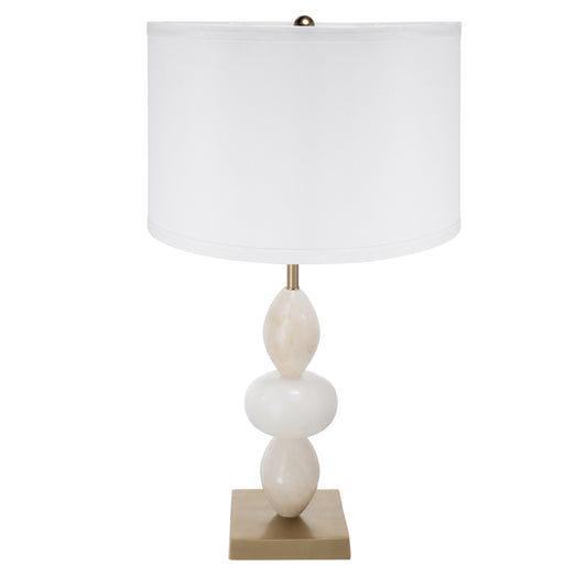 D14x26.3in table lamp with white shade and marble bead column on brass base on Tampa Home & Garden Store