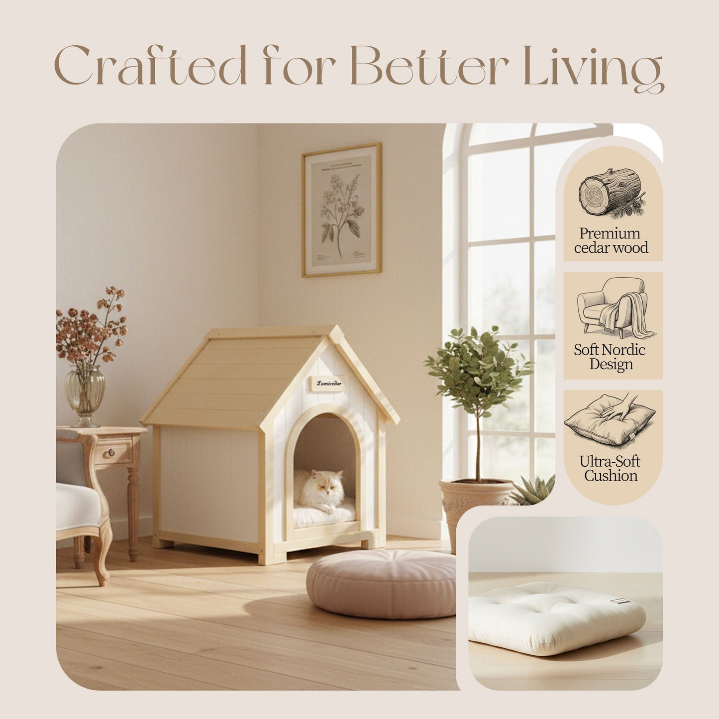 Indoor Dog House with Cushion by HouseOfZazla, white and yellow on Tampa Home & Garden Store
