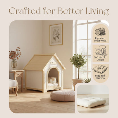 Indoor Dog House with Cushion by HouseOfZazla, white and yellow on Tampa Home & Garden Store