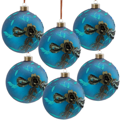 Glass blue Christmas ball ornaments with teal embroidery Unique Piece Furniture on Tampa Home & Garden Store