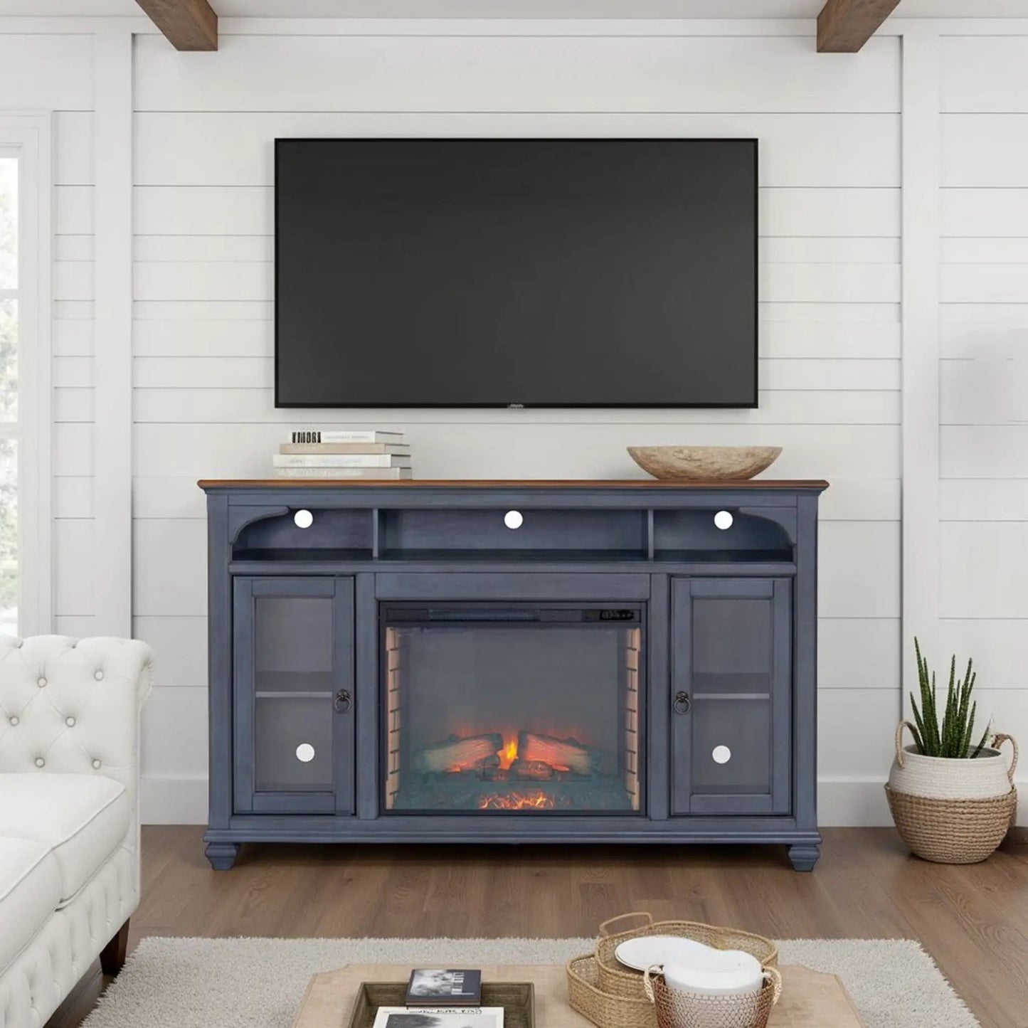 Fireplace TV Stand for TVs Up to 80 Inches Blue