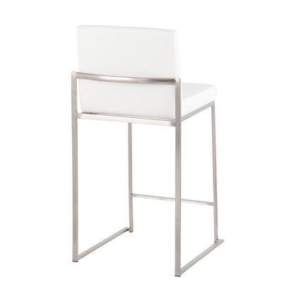 Contemporary high back counter stool with padded white backrest and brushed steel frame on Tampa Home & Garden Store