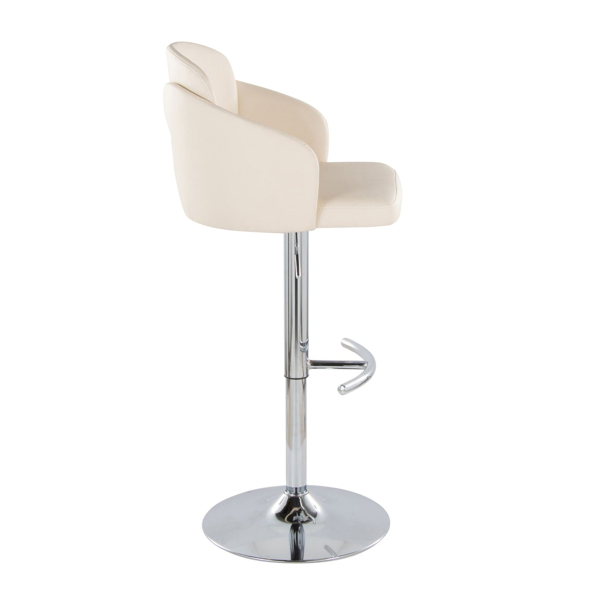 Contemporary adjustable barstool with swivel, cream seating, chrome pedestal base on Tampa Home & Garden Store