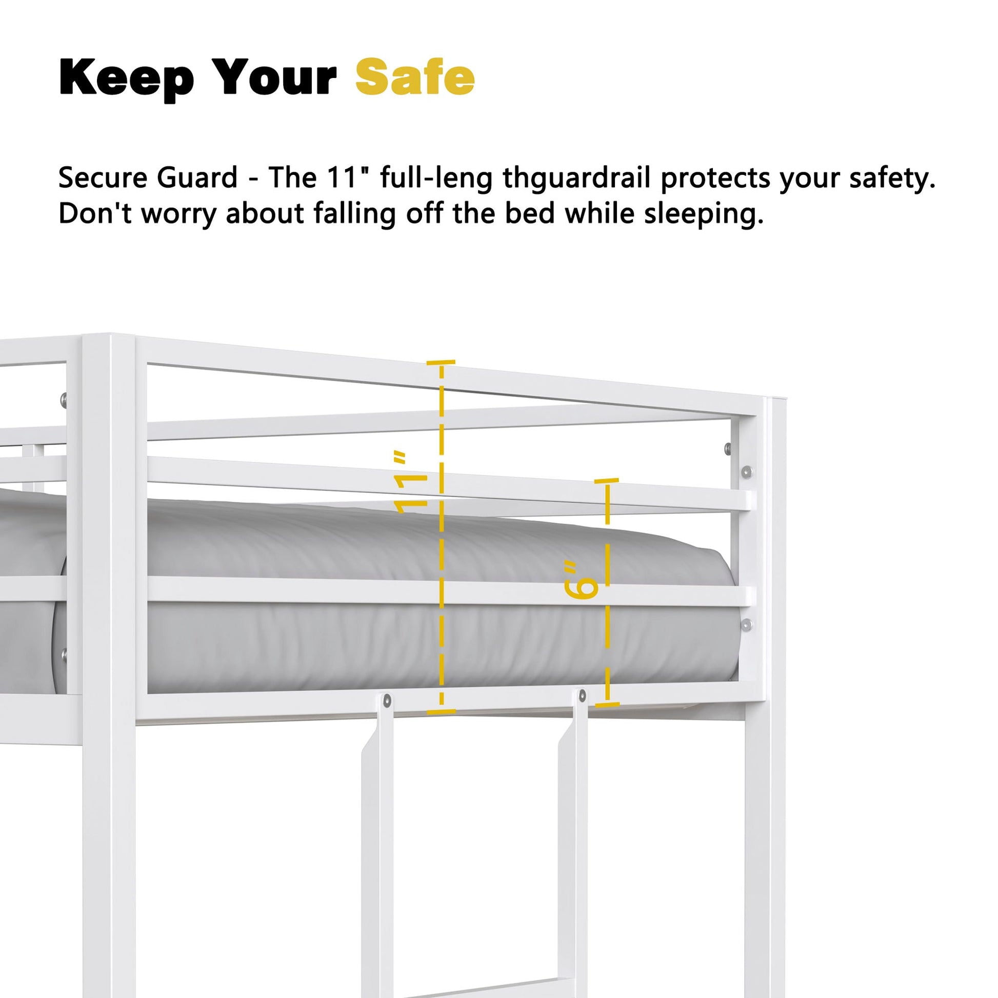 Adam - Metal Bunk Bed, white steel frame with bunks and a grey mattress by HouseOfZazla on Tampa Home & Garden Store