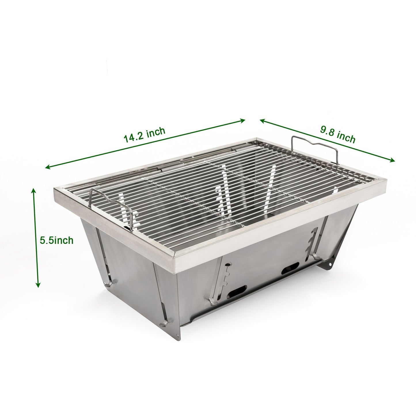 Folded Portable BBQ Outdoor Charcoal Barbecue Set in stainless steel with wire grate on Tampa Home & Garden Store