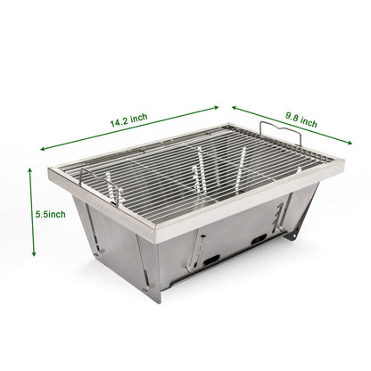 Folded Portable BBQ Outdoor Charcoal Barbecue Set in stainless steel with wire grate on Tampa Home & Garden Store