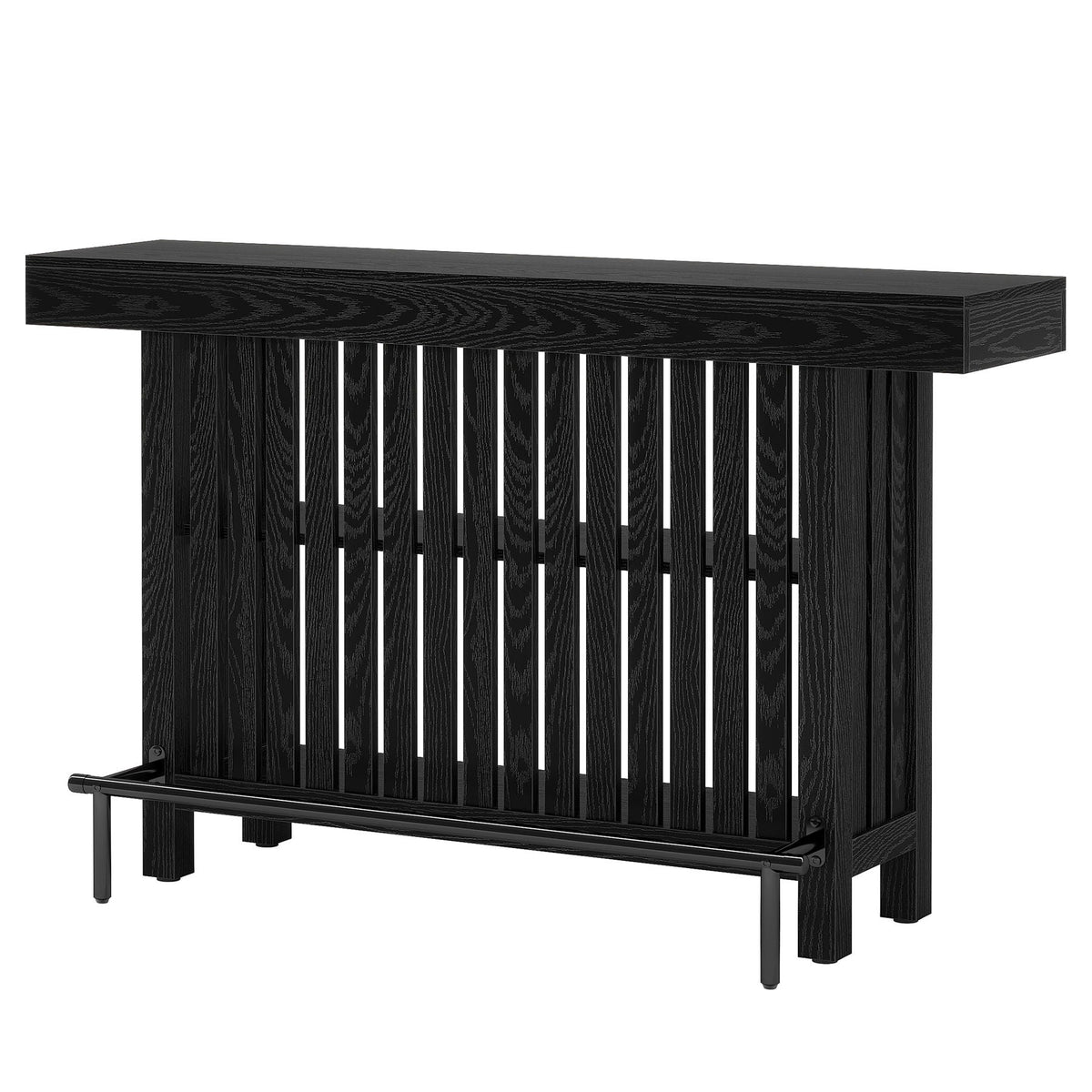 2 Tier Mini Bar Table in black woodgrain with vertical slat sides on Tampa Home & Garden Store