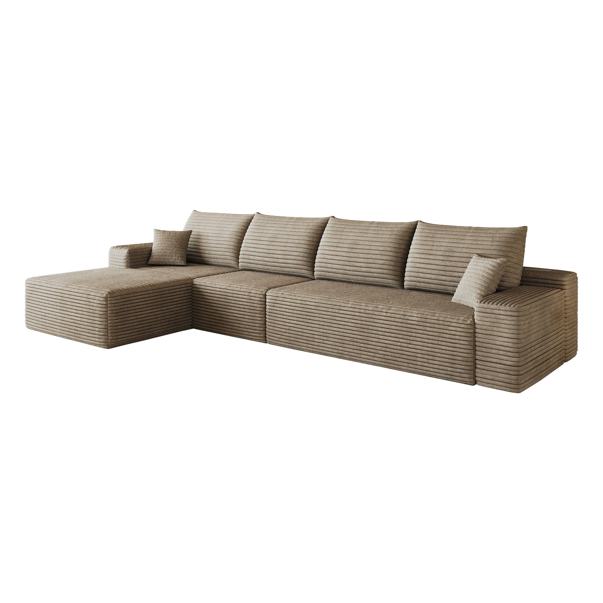 135-inch Cloud sectional couch with L-shaped chaise in taupe corduroy by HouseOfZazla Sofas on Tampa Home & Garden Store