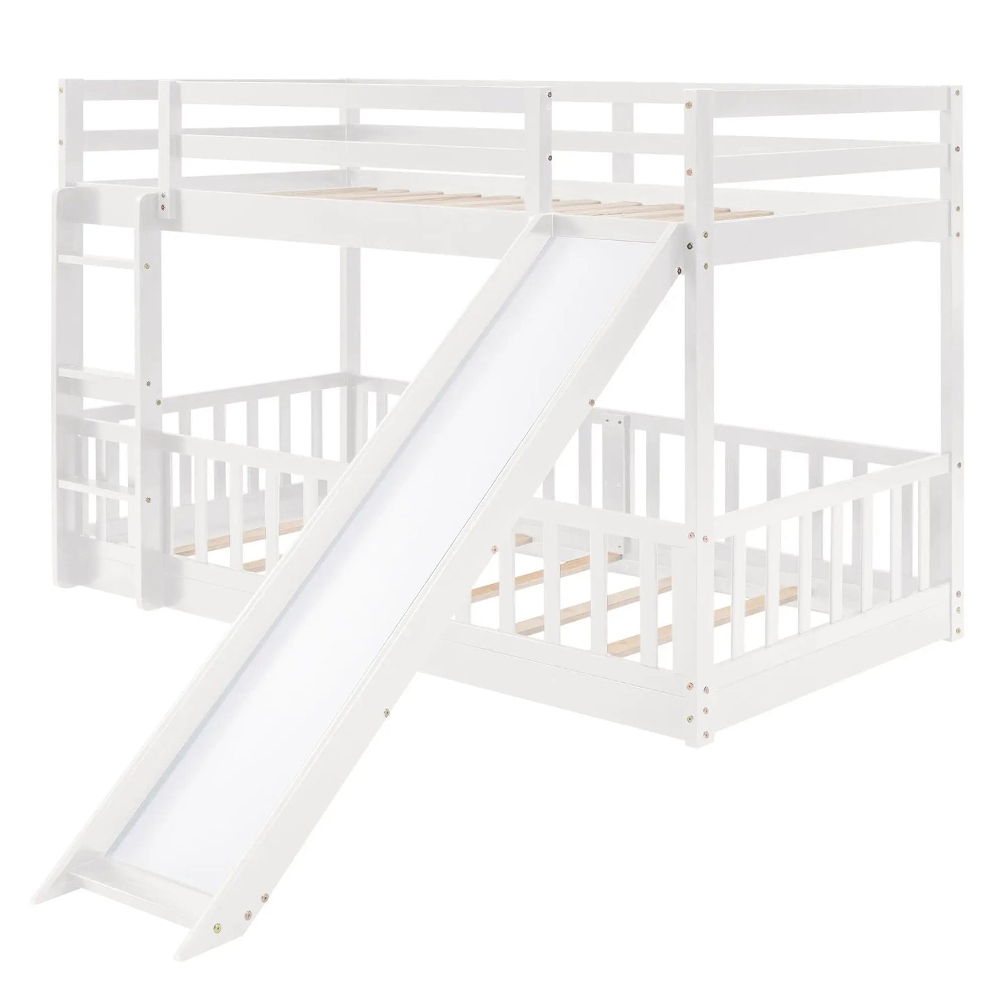 Functional bunk bed with slide, ladder and safety rails in white, by Unique Piece Furniture on Tampa Home & Garden Store