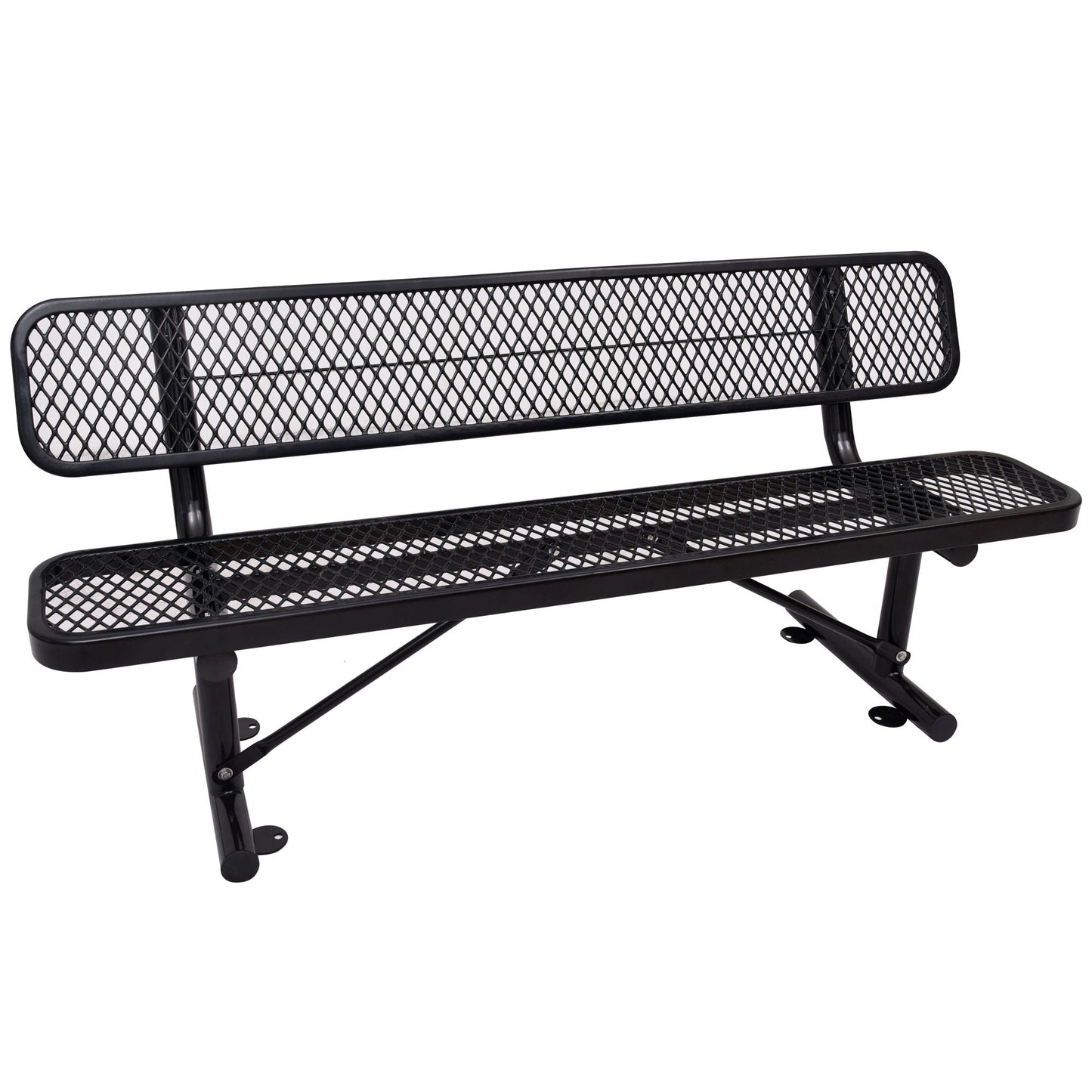 6' Outdoor Steel Bench With Backrest in black metal with diamond-mesh back by HouseOfZazla on Tampa Home & Garden Store