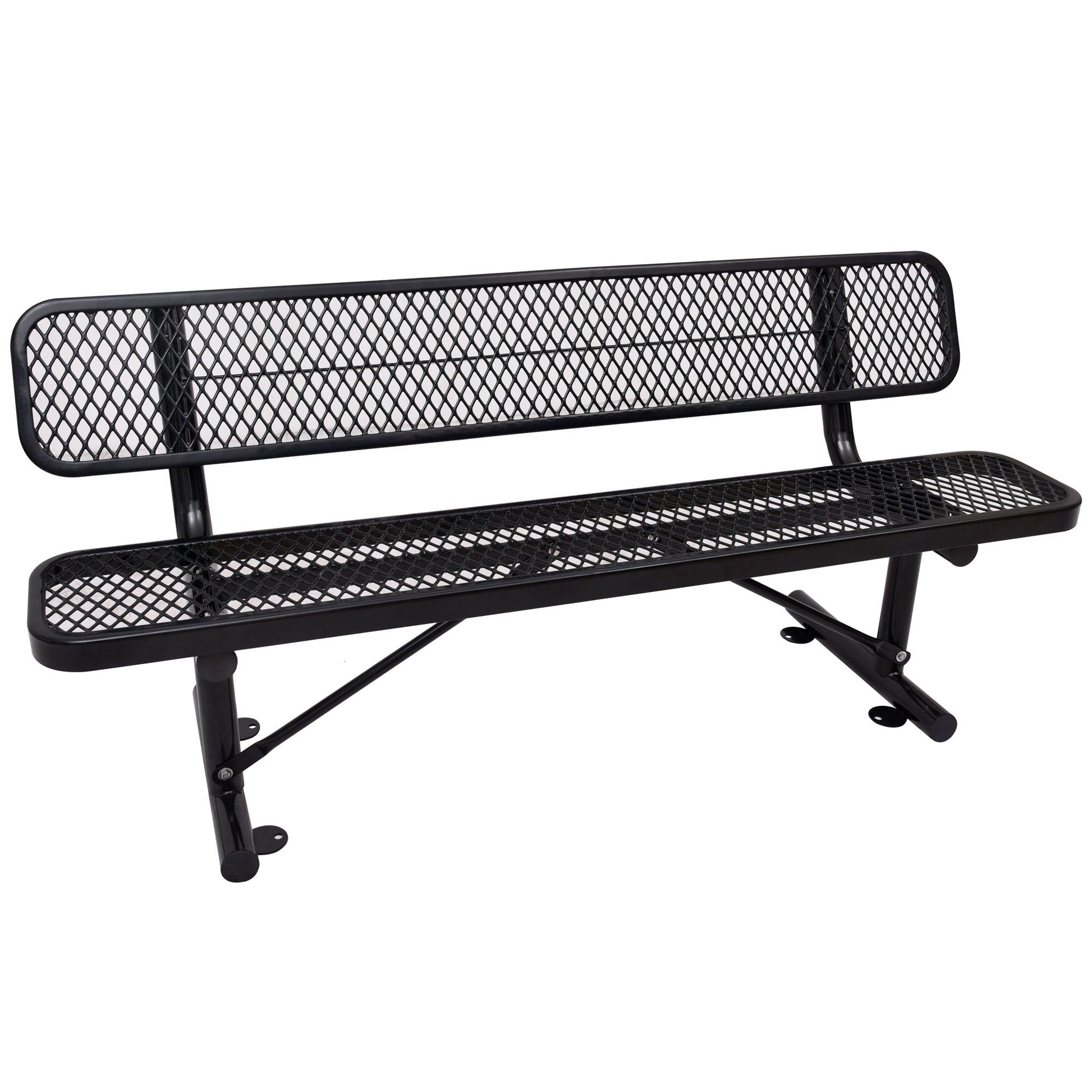 6' Outdoor Steel Bench With Backrest in black metal with diamond-mesh back by HouseOfZazla on Tampa Home & Garden Store