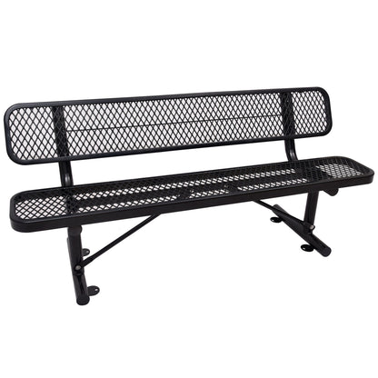 6' Outdoor Steel Bench With Backrest in black metal with diamond-mesh back by HouseOfZazla on Tampa Home & Garden Store