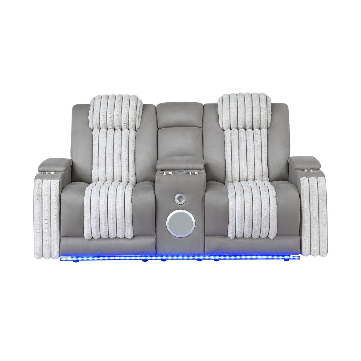 Power reclining loveseat gray faux leather by HouseOfZazla with Bluetooth and sound, 2-seat on Tampa Home & Garden Store